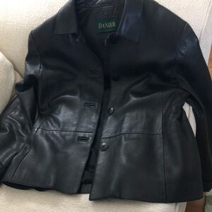 Black leather short jacket French cuffs